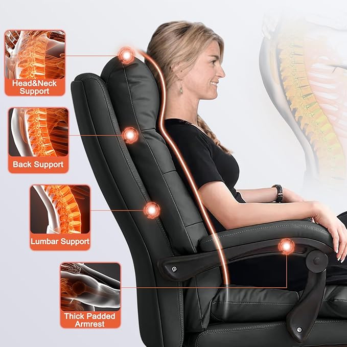 Office Chair with Soft Cushion High Back Gaming Chair Executive Desk Chair with Leg Rest Ergonomic Leather Computer Chair for Home Office