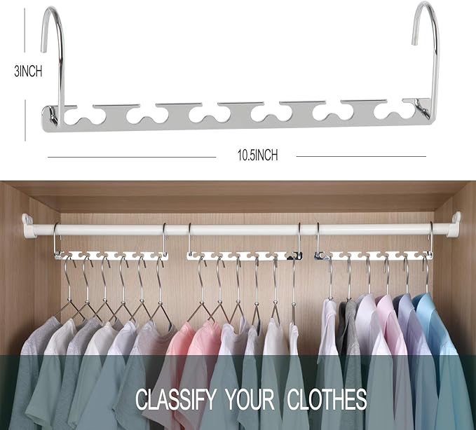 Meetu Space Saving Metal Clothes Hangers 6X2 Slots Magic Hook Design Closet Organizer (Pack of 8)