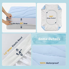 Unikome Ultra Soft Waterproof Queen Size Mattress Pad, Cooling Mattress Protector for Hot Sleepers, 5-Layers Noiseless Washable Mattress Cover with 8