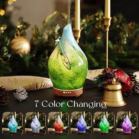 Porseme 150ml Essential Oil Diffuser Glass Color Changing Aroma Air Diffusers Aromatherapy Ultrasonic Cool Mist Humidifier 6 Running Hours Waterless Auto-Off for Sleeping Yoga Office Spa (Blue Grass)