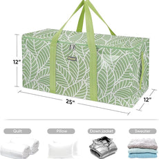 BALEINE Extra Large Storage Tote with Zippers & Carrying Handles, Heavy-Duty Oxford Fabric Moving Bags for Laundry, Space Saving, Storage, Antique Foliage