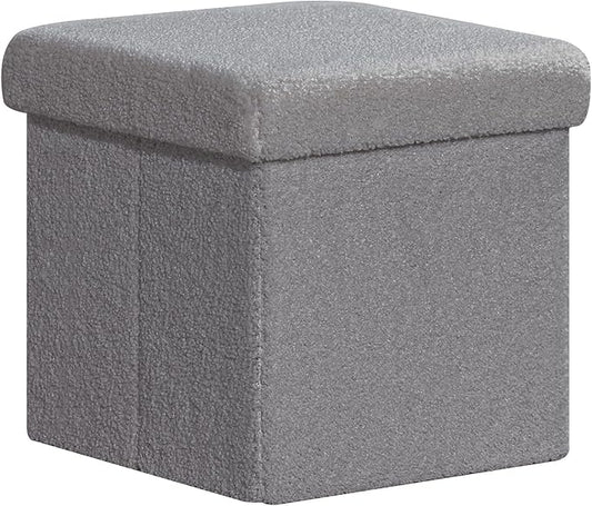PINPLUS Storage Ottoman Cube Square Shaped Ottomans with Storage Foot Stool Footrest for Lving Room Boucle Ottoman Seat for Dorm Room,Faux Teddy Fur Grey,12.6"x12.6"x12.6"
