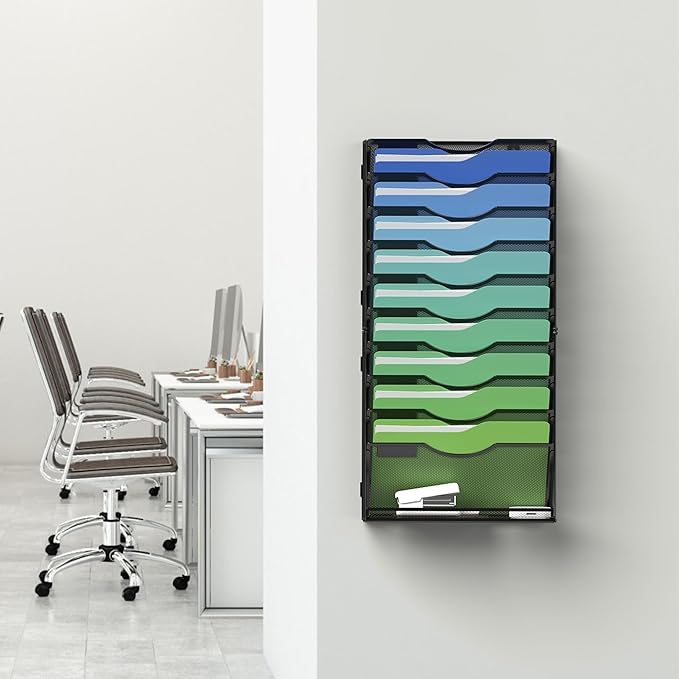 Kuntine.B Wall File Organizer (Black, 11 Tier)