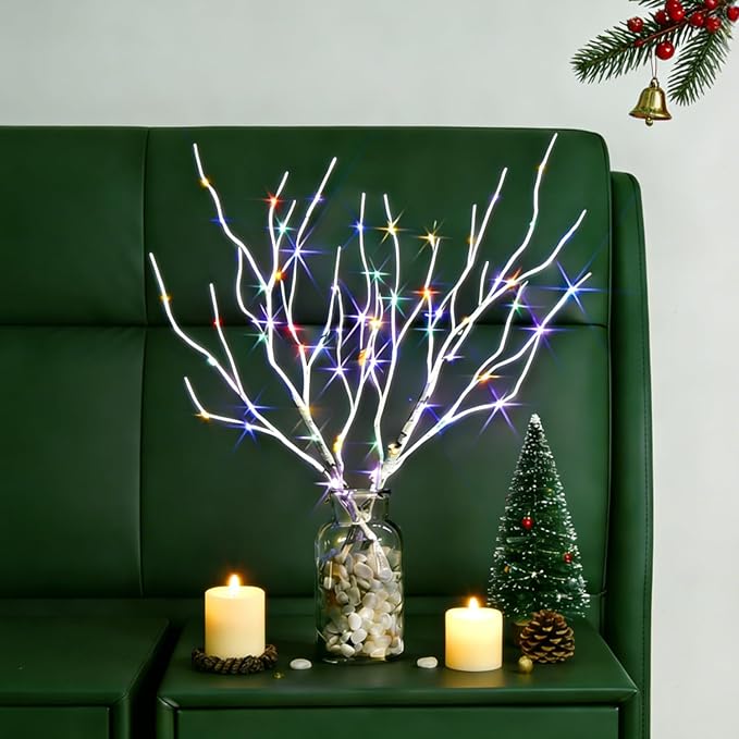 Birchlitland Lighted Birch Branches Battery Operated 18IN 70 LED 8 Function, White or Multiple Colors, Artificial Decorative Branch Lights for Home and Holiday Decoration Indoor Outdoor