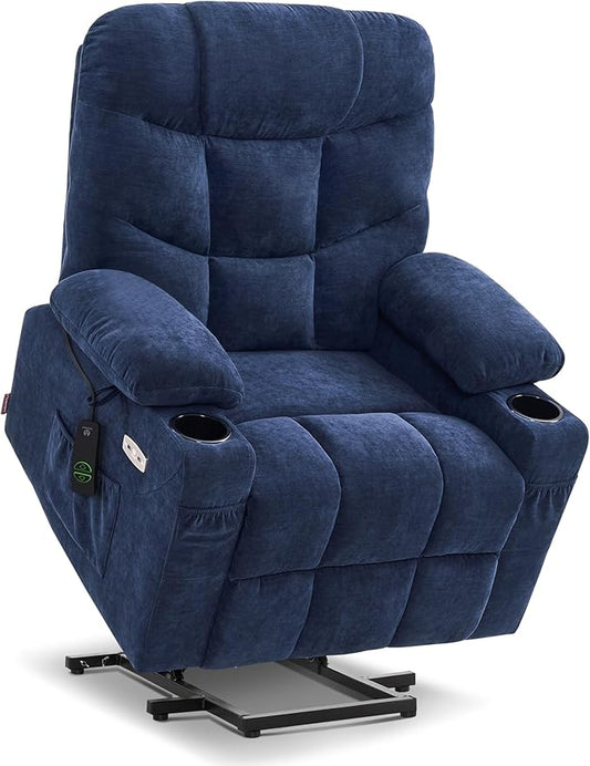 MCombo Power Lift Recliner Chair with Extended Footrest for Elderly People, Fabric 7287 (Navy Blue, Medium)