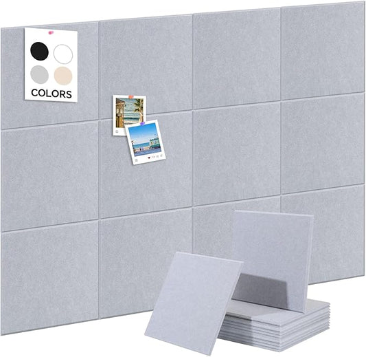 Felt Wall Panels 48x36 Inches 12-Pack Felt Wall Tiles, Wall Mounted Message Board Decorative Memo Board for Home Office Kids Room (Moonlight Gray)