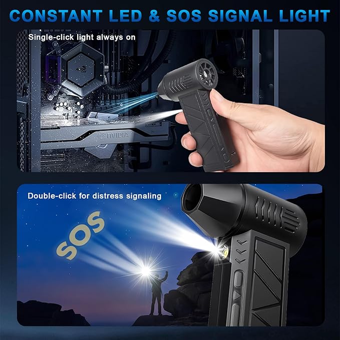 4-in-1 Compressed Air Duster with Light, Handheld Car Vacuum/Air Blower/Pump/Inflate 130000RPM Adjustable Electric Vacuum Cleaner for Computer Keyboard Car Home(Black)