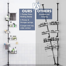 Shower Caddy Organizer Tension Pole, Rustproof 6-Pack Corner Shelf with 30-120 Inch Adjustable Shower Rack for Inside Shower, Extra Towel Bar & Soap Dish for Bathroom Organizers and Storage, Black