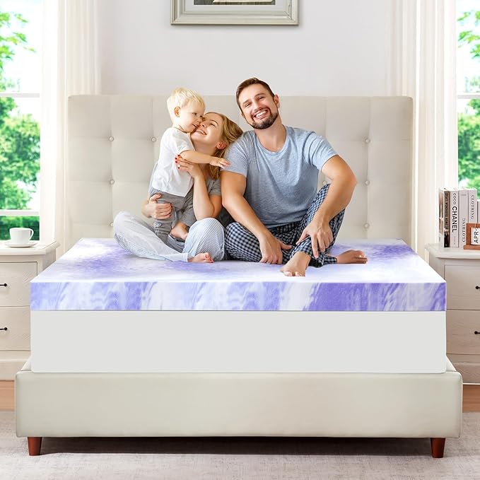 ELEMUSE 3 Inch Ventilated Design Memory Foam Cal King Size Mattress Topper,Cooling Gel Infused Swirl Foam Pad for Pressure Relief Back Pain,Bed Topper for Body Support, CertiPUR-US Certified