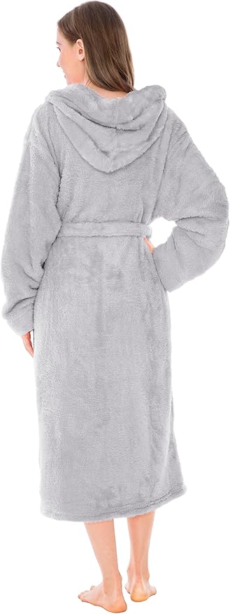 PAVILIA Women Hooded Plush Soft Robe | Fluffy Warm Fleece Sherpa Shaggy Bathrobe