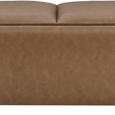 CHITA Storage Ottoman with Tray Lids, FSC Certified Small Rectangular Bench for Living Room, Bedroom, Faux Leather in Saddle Brown