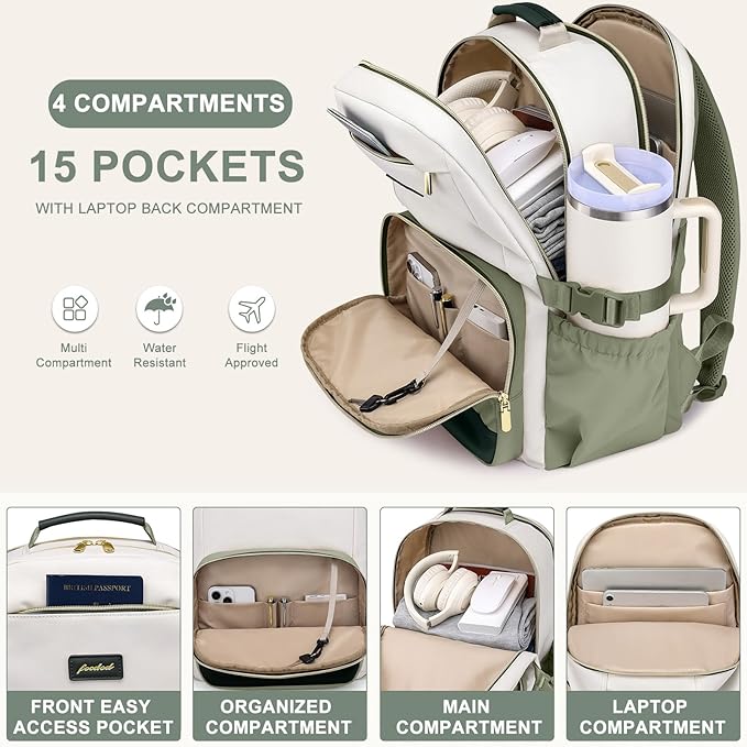 Laptop Backpack for Women Bookbag: 17 inch Work School Backpacks with Pouch Pocket for Large Capacity Cup & USB Charger College Book Bag Travel Business Nurse Teacher Bookbags Anti-theft Back Pack