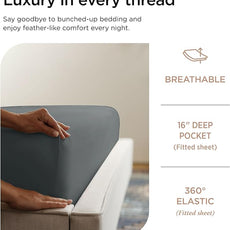 Threadmill 100% Cotton Sheets for Twin XL Size Bed - 600 Thread Count Twin XL Bed Sheets Set with 15” Deep Pocket - Sateen Weave 3-Piece Bedding Set with Cooling Effect, Dark Grey