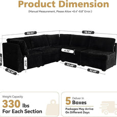 Modular Sectional Sofa,5 Pieces Sectional Couches for Living Room,131X65 L Shaped Cloud Couch with Oversized Convertible Modular Couch for Living Room