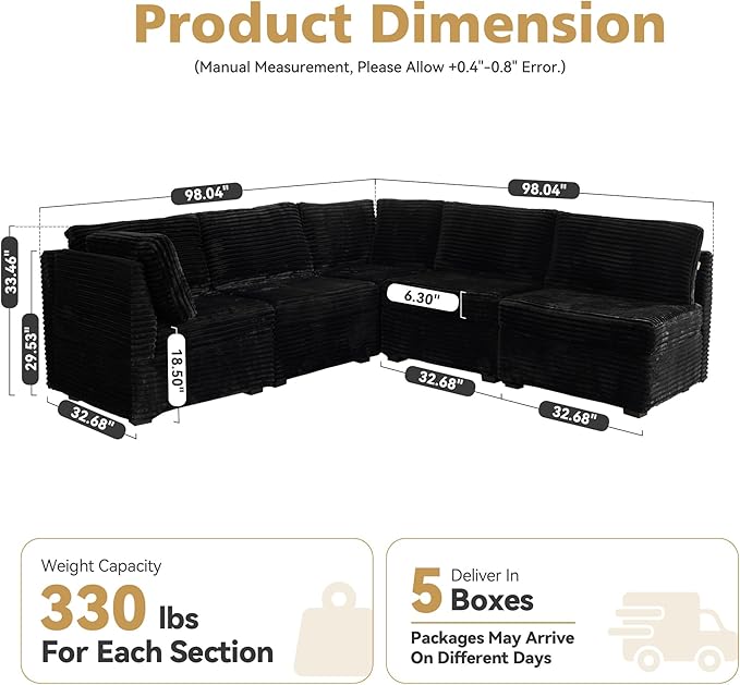 Modular Sectional Sofa,5 Pieces Sectional Couches for Living Room,131X65 L Shaped Cloud Couch with Oversized Convertible Modular Couch for Living Room