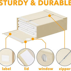 SpaceAid 6 Pack Bed Sheet Organizers and Storage, Foldable Sheet Organizer with Window for Linen Closet, Set Folder Keeper for Queen & King Size Bedding Storage (Beige)