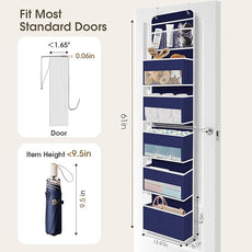 6-Tier Over The Door Organizer Hanging Storage Organizers with Clear Window 40lb Large Capacity Room Organizer for Pantry Bathroom Nursery Closet(Blue)