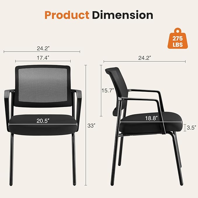 Sweetcrispy Mesh Back Stacking Arm Chairs 4 Pack, Upholstered Fabric Stack Chairs, Sturdy Metal, Easy to Use and Store, Outdoor and Indoor, for Home, Office, Party, Comfy，Black