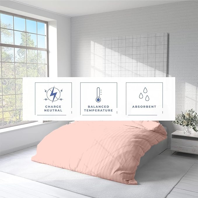 Kotton Culture 3 Pc California King Size Duvet Cover Set -100% Egyptian Cotton Sateen 600 Thread Count Ultra Soft Premium Durable Comforter Cover Zipper Closure & Corner Ties (Striped Peach,104"x98")