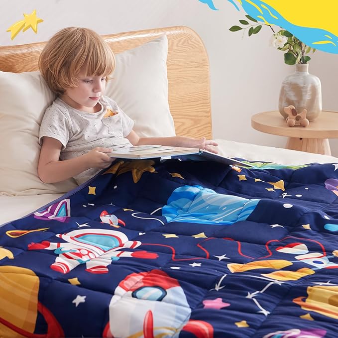 anfie Weighted Blanket Kids (40"x60" 5lbs), Weighted Blanket Cooling Blanket for Sleeping,Throw Size Breathable Blanket with Premium Glass Bead(Blue Aerospace)