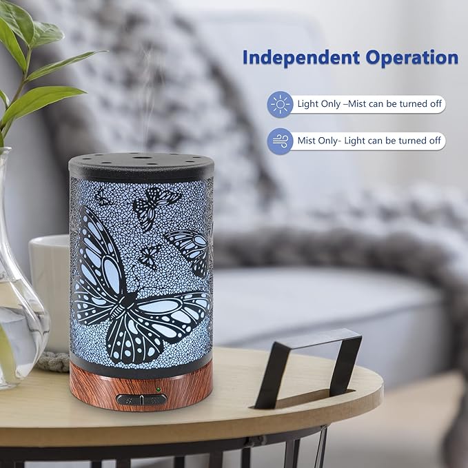 EQUSUPRO Essential Oil Diffuser 150ml Black Metal Aromatherapy Oil Diffuser Ultrasonic Cool Mist Diffuser with Auto Shut-Off Protection,7 Colors Changed LED for Home Office SPA Yoga