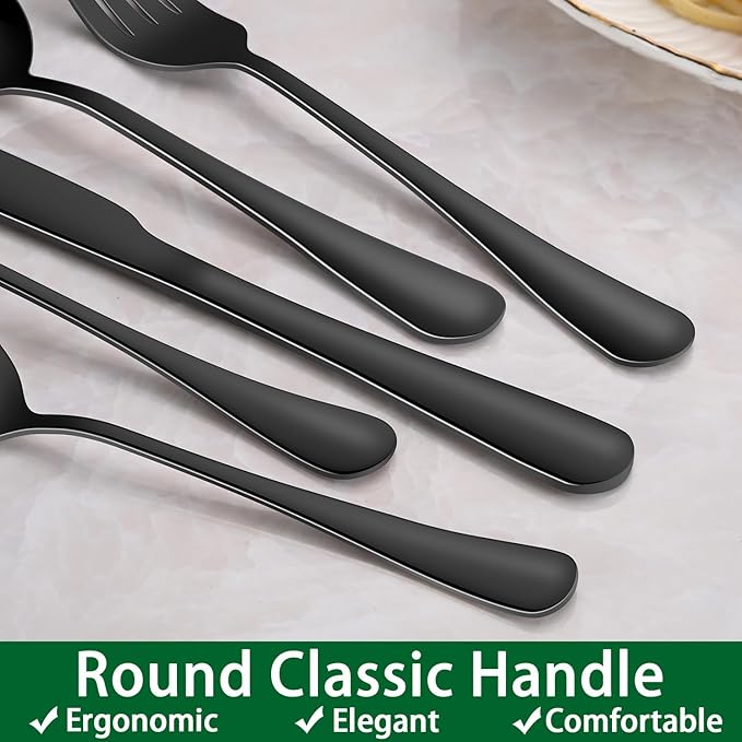Black 49 Pieces Stainless Steel Flatware Sets With Organizer,Black Silverware Sets With Steak Knives Service For 8,Black Tableware Cutlery Sets For Home Kitchen