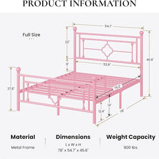 SHA CERLIN 14 Inches Full Size Metal Platform Bed Frame/Vintage Iron-Art Headboard and Footboard/Mattress Foundation for Storage/No Box Spring Needed/Noise-Free/Easy Assembly/Pink