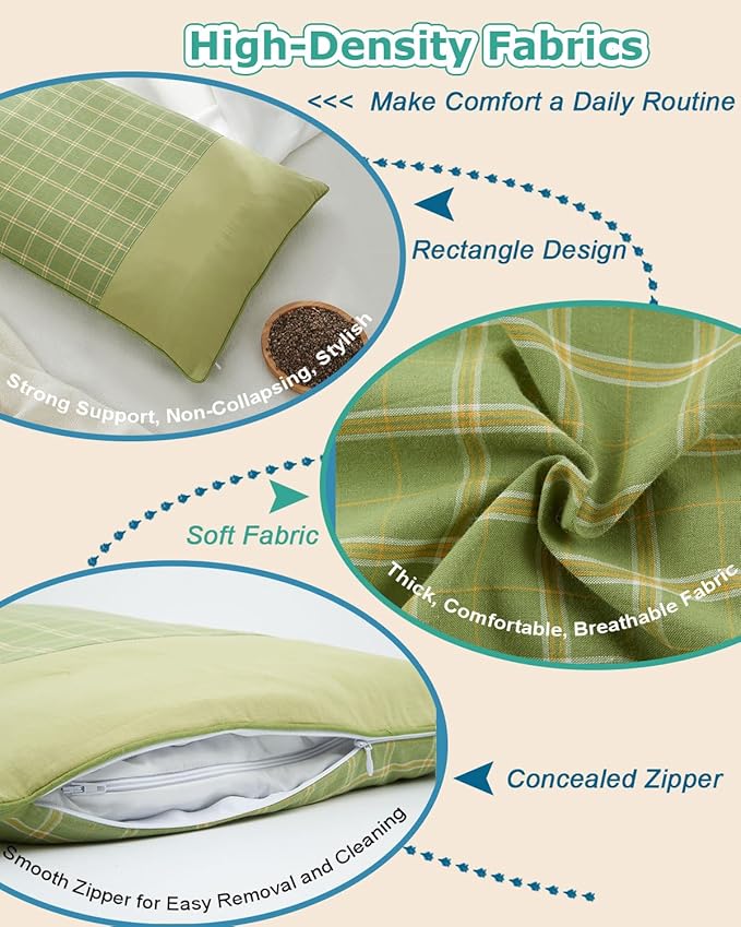 Adjustable Buckwheat Pillow, Buckwheat Neck Pillows for Sleeping, Neck and Shoulder Relief for Full Body Support with Removable Pillow Covers, 19x11 Inch, Green