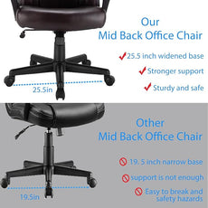 POWERSTONE Leather Executive Chair with 4in Thickened Cushion, Ergonomic Mid Back Office Desk Chair with Soft Padded Armrests for Home, Study and Office(Brown)