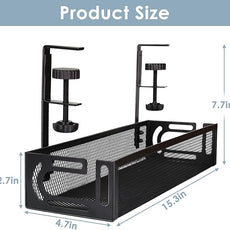 Under Desk Cable Management Tray, Cable Management Under Desk No Drill, Wire Management Tray with Clamp, Cord Organizer for Home Office, Black