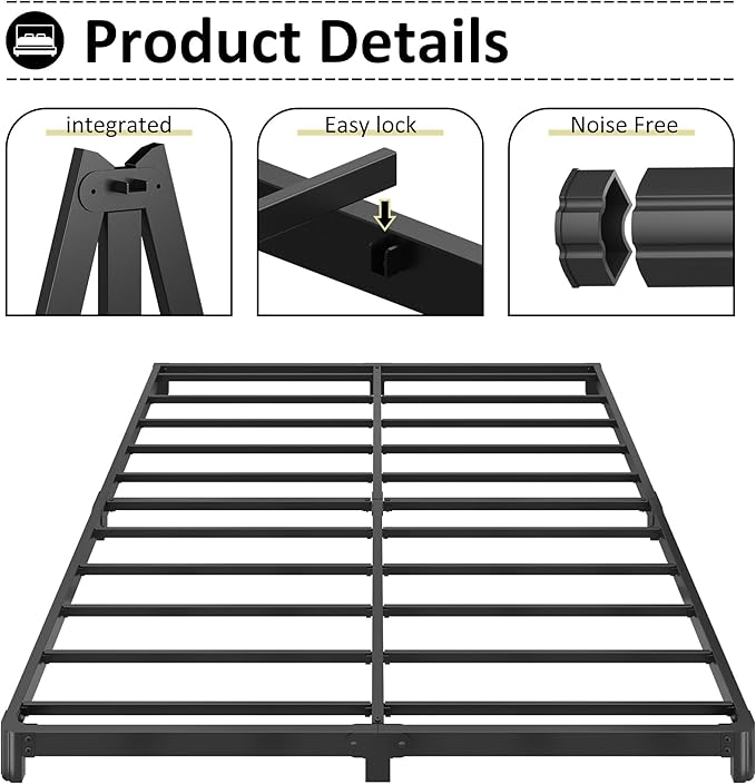 4 Inch Low Profile King Bed Frame with Rounded Corner Legs Heavy Duty Metal King Size Platform Bed Frame No Box Spring Needed, Easy Assembly, Noise Free, Black.