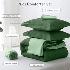JOLLYVOGUE Queen Comforter Set, Ultra-Soft Bed in a Bag Queen Size 7 Pieces, Oeko-TEX Certified Bedding Set with Down Alternative Comforter, Sheets, Pillowcases & Shams, Dark Green & Light Green