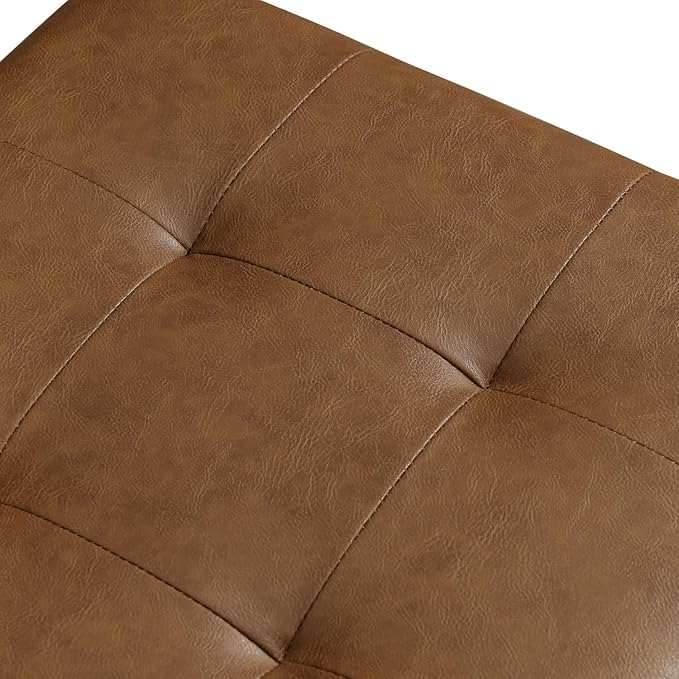 17.7" Square Faux Leather Storage Ottoman with Wheels, Rolling Storage Bench, Footstool with Wheels for Living Room, Hassocks and Ottomans, Vintage Golden Brown