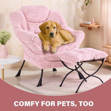 Tiita Lazy Chair with Ottoman, Modern Large Accent Lounge Armchair, Comfy Leisure Sofa Reading Chair with Footrest for Bedroom, Living Room, Dorm Rooms, Garden and Courtyard, Plush Pink