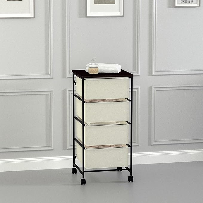 Small Cabinet with Drawers Rolling 4 Drawer Mobile File Cabinet for Home Office Storage and Organization, Fabric Vertical Under Desk Storage for A4/Letter Files(