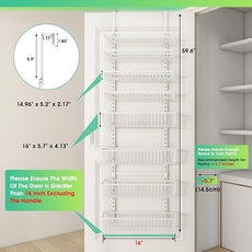 Over The Door Pantry Organizer, Pantry Organization and Storage, 8-Tier Deep Baskets Hanging Heavy-Duty Metal, Wall Spice Rack Seasoning Shelves for Home & Kitchen, Laundry Room Bathroom, White