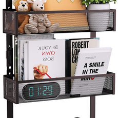 Consumest Over The Door Hooks Organizer - Extra Long Door Hanger with 9 Coat Hooks & 2 Mesh Basket, Back Storage Organizer Hanging Towels for Bathroom, Bedroom, Bronze (for 1.76in Doors)