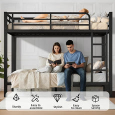 Twin Over Twin Bunk Bed, Metal Bunk Bed Frame Heavy Duty Bunk Beds Loft Bed Frame with Ladder and Guardrail Metal Slats No Box Spring Required for Adults Teens, Black