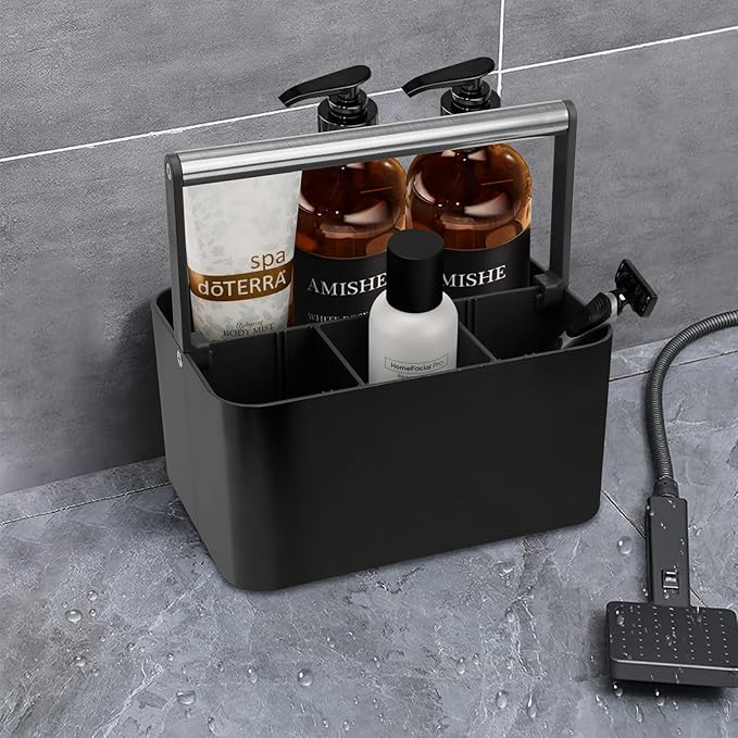 Black Shower Caddy Portable: Plastic Bathroom Caddy Countertop,Cleaning Caddy Organizer with Handle,Utility Hard Shower Basket Storage Tote for Toiletry,College Dorm Room Essential for Guys/Men