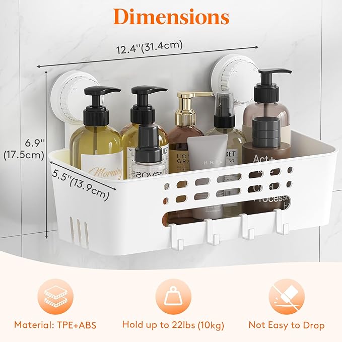 Lifewit Shower Caddy Suction Cup, 12.4inch Large Removable Shower Shelves for Inside Shower, NO-Drilling Bathroom Organizers and Storage Rack for Shampoo Strong Vacuum Suction, 2 Pack