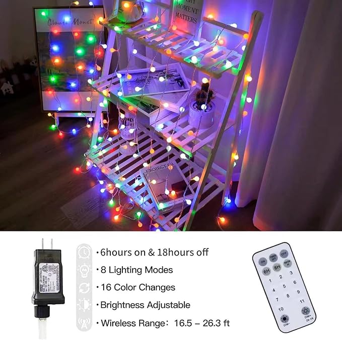 180ft Color Changing String Lights, 300 LED Multicolor & Warm White Globe Lights with Remote, 11 Modes, IP44 Waterproof, Plug in Fairy Lights for Indoor Outdoor Christmas Party Garden Decor