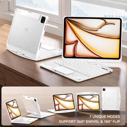 Transparent Keyboard Case for iPad 11” (10th & 11th Gen) – 360° Rotating, Backlit, Trackpad
