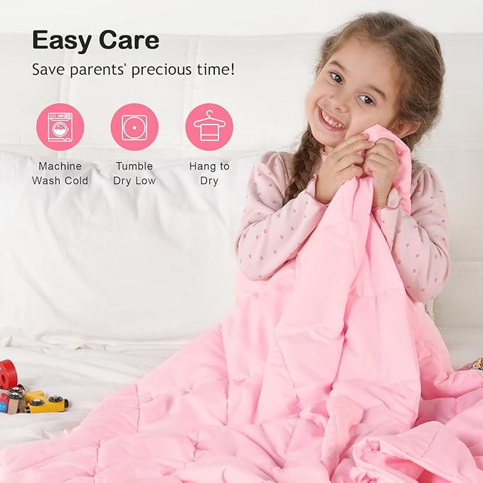 Kivik Weighted Blanket 7 lbs, 41" x 60" Pink Weighted Blankets for Small Single/Twin Size Bed, All-Season Breathable Soft Heavy Blanket for Travel, Calming & Sleep, Washable