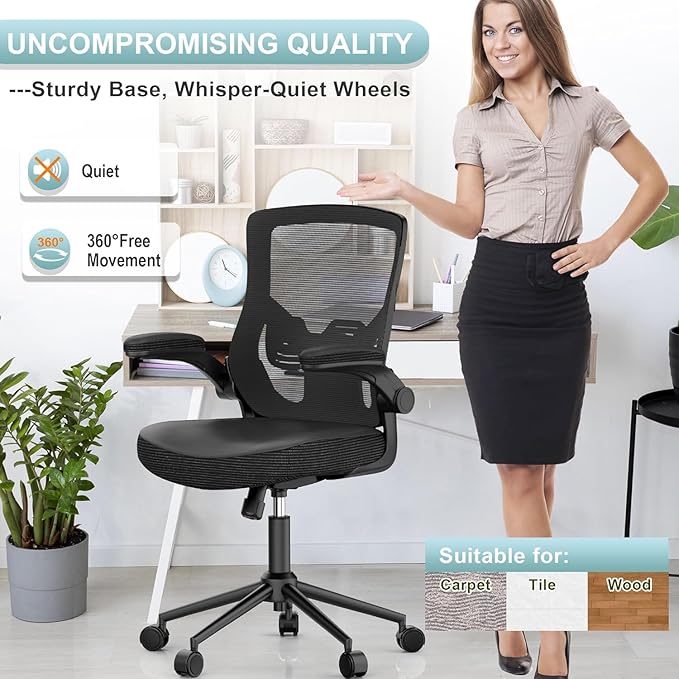 Office Chair, High Back Desk Chair Adjustable Height and Ergonomic Design Home Office Computer Chair Executive Lumbar Support Padded Flip-up Armrest Swivel Task Chair