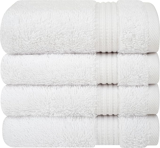 Cotton Paradise 100% Cotton Turkish Washcloth Set for Bathroom, 4 Piece Soft Absorbent Small Hand Face Towels Wash Rags, White