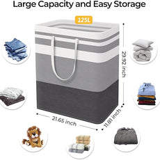 HomeHacks 2 Pack Large Laundry Baskets, Waterproof, Freestanding Laundry Hampers, Collapsible Clothes Hamper with Reinforced Handles in Laundry, College Dorm, Bathroom, Bedroom (Grey+Blue, 125Lx2)