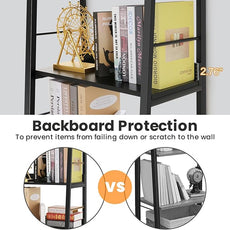 Himimi Black Ladder Bookshelf, 5 Shelf Bookcase Industrial Bookshelf Wood and Metal Bookshelves, Plant Flower Stand Rack Book Storage Shelves for Living Room, Bedroom, Home Office