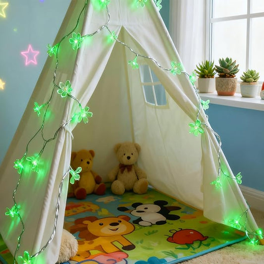 USB Battery Operated Flower String Lights, 10ft 30LED Fairy Cherry Blossom Light with Timer, Decorative Artificial Floral Lamp Indoor Bedroom Dorm Classroom Party Christmas Birthday Decor (Green)