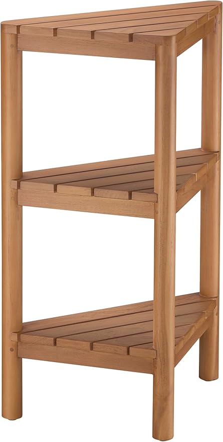 Fully Assembled Teak Corner Bath Shower Storage Stand, Corner Shelves, Shower Caddy 26.5"
