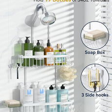 YASONIC Shower Caddy Hanging, Never Rust Shower Organizer Hanging, Aluminum Shower Racks for Inside Shower with Hooks for Razor, Bathroom Organizers and Storage with Soap Holder, White